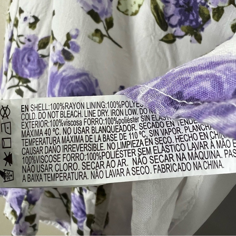 Womens Floral Rose Off The Shoulder Mini Dress White Purple Cottagecore Size S - Picture 7 of 7